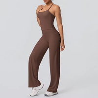 Tenue de sport 2 pièces unie respirante pour femme, vêtements de fitness, leggings larges personnalisés, débardeur de sport, ensemble de vêtements de yoga
