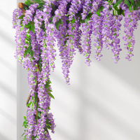 Fleur de glycine géante de style bohème pour décoration de mariage, simulation de feuille verte en PVC et rotin pour salon et jardin, vente en gros