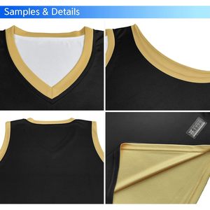 Men's Reversible Basketball Jersey Black White Gold V-Neck Moisture Wicking <b>Athletic</b> Uniform S 4XL - Product Image 4