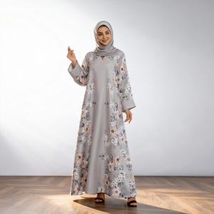 Dubai Style Modern Elegant Muslim Dress Printed Four Way Stretch Fabric with Hot Fix Rhinestones Abaya for Women - Product Image 1