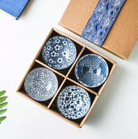 Bol en céramique japonaise, soupière en porcelaine bleue et blanche, guérison naturelle, ensemble cadeau, 4.5 pouces, offre spéciale