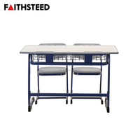 Ensemble bureau et chaise double gris pour étudiants, hauteur réglable, mobilier d'étude pour deux personnes, poste de travail en classe