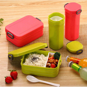 <b>Lunch</b> <b>Box</b> Set With Water Bottle Red Green Rectangle Airtight Student Use - Product Image 1