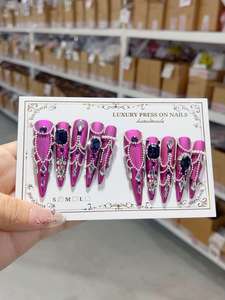 SHUANGYU Ensemble de <span class=keywords><strong>faux</strong></span> <span class=keywords><strong>ongles</strong></span> à presser en ABS, couvrance totale, extra longs, design princesse baroque de luxe, style stiletto, 10 pièces, avec perles - Product Image 6