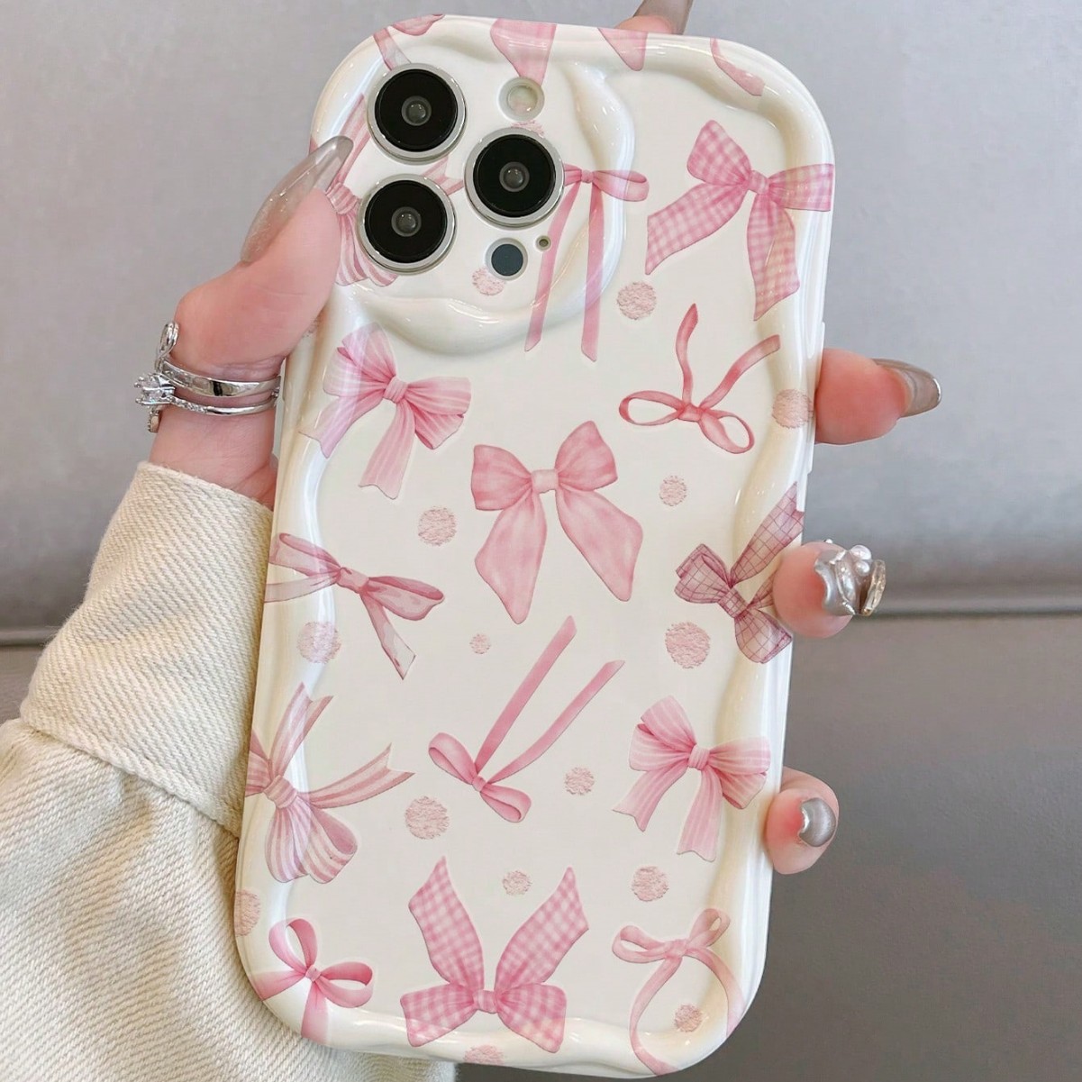 Cream Shell - White - TA1 Polka Dot Bow