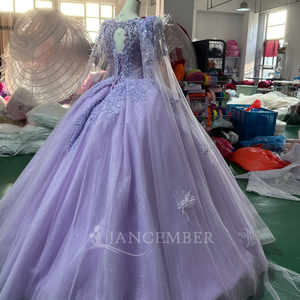 Vestido de quinceañera Mc073, romántico, con plumas en el hombro, cuentas de cristal, tul lavanda, estilo baile de gala, para graduación, Jancember - Product Image 5