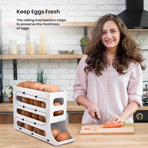 Support à œufs en plastique chaud 4 couches, distributeur automatique pour réfrigérateur, boîte de rangement d'œufs frais grande capacité avec support roulant - Product Image 2