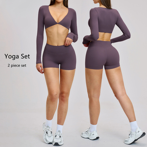 New Running Yoga Set for Women Lightweight Long Sleeve High Waist Biker Shorts Buttery Soft Gym Pilates Plus Size Sportswear
