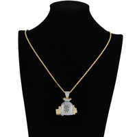 Collier pendentif sac à monnaie avec micro-pavés de pierres CZ pour les acheteurs de bijoux Hip Hop