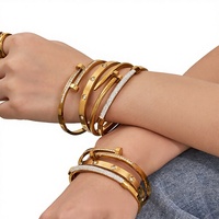 Ensemble de bracelets ouverts minimalistes en forme d'anneau avec zircon, plaqué or 18 carats, en acier inoxydable