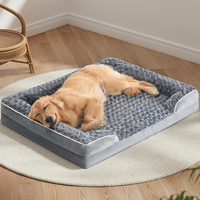Lit pour chien orthopédique en mousse à mémoire de forme, gris, en peluche, de haute qualité, sur mesure, grand modèle, rectangulaire, avec 4 oreillers latéraux, vente en gros