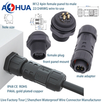 Connecteur étanche M12 de type panneau, mâle/femelle, 2, 3 ou 4 broches, pour boîtier de jonction, câblage 22/24 AWG, 5A 110V, transport de signal