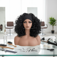 Perruques à bandeau synthétiques transparentes ajustables en gros, boucles rebondissantes, résistantes à la chaleur, pour femmes