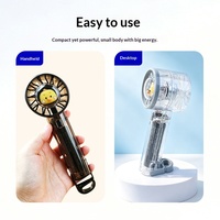 Ventilateur portable polyvalent en acrylique/ABS/PC, corps transparent, rechargeable par USB, avec crochet de suspension, design portable, séchoir à cils