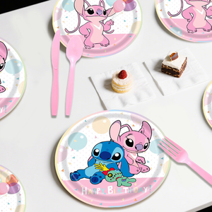 Set Moderno di Stoviglie per Feste di Compleanno con Design ANGEL Rosa, Tovaglioli, Bicchieri di Carta, Coltelli, Forchette e Cucchiai per Bambini - Product Image 2