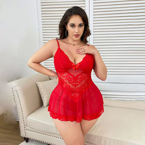 Nuovo Elegante Pigiama Sexy con Scollo a V XL-4XL, Mini Abito Corto <span class=keywords><strong>Azzurro</strong></span> Plus Size in Raso e Pizzo con <span class=keywords><strong>Perizoma</strong></span> - Product Image 4