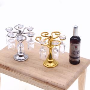 ชั้นวางแก้วไวน์จิ๋วสำหรับบ้านตุ๊กตา ทำจากโลหะผสม พร้อมฉากตกแต่งเสร็จสมบูรณ์ อุปกรณ์ประกอบฉากจำลอง - Product Image 3