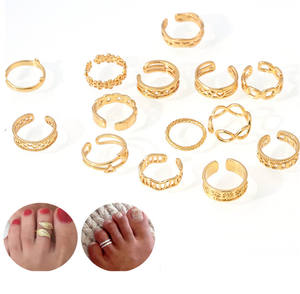 YICAI 뜨거운 판매 황동 웨이브 패턴 오픈 너클 발 반지 여성을위한 여름 해변 아프리카 조정 가능한 발가락 반지 - Product Image 1
