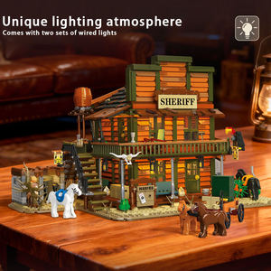 Set de Construcción de Bloques de la Oficina del Sheriff de 3527 Piezas, 3 Pisos Desmontables, Luz LED, Decoración de Casa de Pueblo del Oeste, Regalo Educativo STEAM para Niños - Product Image 4