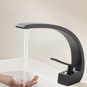 <span class=keywords><strong>Robinet</strong></span> de lavabo moderne en laiton massif noir mat, mitigeur monocommande eau chaude et froide, à poser sur le plan de travail - Product Image 4