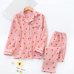 Atacado pijama feminino de alta qualidade conjunto de algodão puro dois conjuntos amor casa desgaste pijama senhoras - Product Image 3