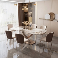 Ensemble de table à manger en pierre frittée de style moderne réglable, 6 places, pour ferme et appartement, durable et écologique