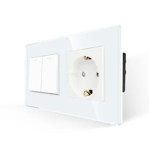 Bingoelec 16A crystal Glass european electrical Type F schuko socket 2gang wall button mechanical light switches and sockets