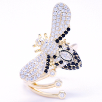 Bague en argent sterling 925 de style européen et américain, incrustée d'obsidienne noire en forme d'abeille, avec marcassite et zircon