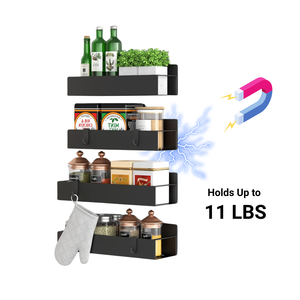 Vendita calda a doppio livello in metallo <span class=keywords><strong>nero</strong></span> magnetico eco-friendly impermeabile a parete portaspezie organizzatore supporto per la cucina - Product Image 1