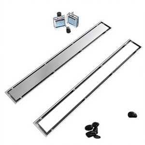 Gurberry.com Siphon de sol 24 pouces en nickel brossé, acier inoxydable 304, grille rectangulaire à insérer dans les carreaux, <span class=keywords><strong>pieds</strong></span> réglables, filtre à cheveux - Product Image 1