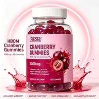Gummies à la canneberge HBOM 1000 mg Complément alimentaire 60 gummies Saveur canneberge pour adultes