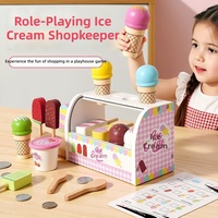 Jeu de magasin d'alimentation en bois pour enfants avec pelle, cornets, bâtonnets glacés, comptoir de crème glacée Montessori