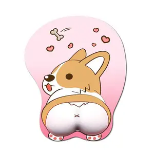 3D Mouse Pad Corgi Mouse Mat Non Slip Silicone Anime Dog Mousepad with Wrist Rest for Office