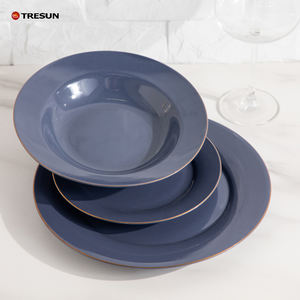 Vaisselle en porcelaine de couleur bleue avec bordure dorée, prix bon marché, vaisselle de table, vajilla, vaisselle, 12 pièces, ensemble de vaisselle en porcelaine - Product Image 4