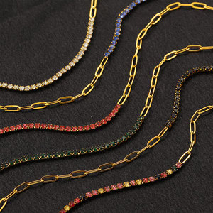 Pulsera y brazalete de moda de acero inoxidable 316L resistente al agua y al deslustre, chapado en oro de 14K y 18K, pulsera tipo tenis para mujer - Product Image 1