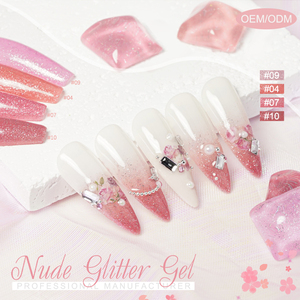 ICE NOVA <span class=keywords><strong>Nu</strong></span>-de Glitter Couleur Acrylique Extension Gel Dur Solide Private Label 10ml Hema Free Glitter Nude Pink Clear Gel Polish - Product Image 5