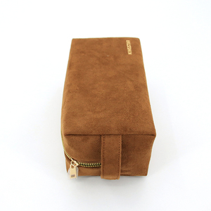 Pochette cosmétique en daim personnalisée, couleur <span class=keywords><strong>camel</strong></span> doux, trousse de maquillage de luxe, organiseur de toilette de voyage en daim - Product Image 4