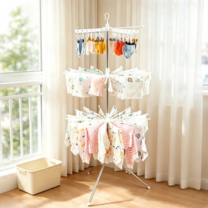Séchoir à linge pliable en acier inoxydable pour nouveau-né avec design rotatif pour le salon, support à couches - Product Image 1