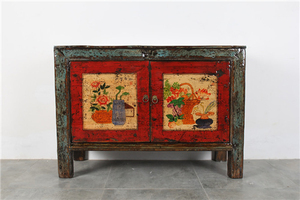 Tocador <span class=keywords><strong>de</strong></span> 4 puertas pintado en rojo para sala <span class=keywords><strong>de</strong></span> estar, mueble chino antiguo clásico, rústico - Product Image 4
