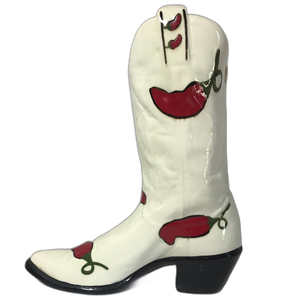 Ceramic <strong>Cowboy</strong> <strong>Boot</strong> <strong>Planter</strong> with White Chile Pepper Decor, Ceramic Whimsical White <strong>Boot</strong> <strong>Planter</strong> - Product Image 1