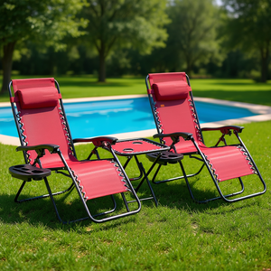 Ensemble de chaises inclinables zéro gravité avec table d'appoint pour le bord de la piscine et le camping, mobilier d'extérieur, structure en aluminium, tissu polyester - Product Image 2