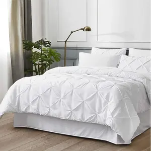 Conjunto de edredon de cama branco king size, 8 peças, pintuck cama em uma bolsa, pitada, plissada, conjuntos de cama com edredon, fronhas, travesseiros