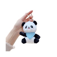Mini porte-clés en peluche panda chinois mignon avec écharpe rouge, breloque de sac 3D douce et moelleuse, jouet animal en peluche, pendentif de sac à dos, cadeau