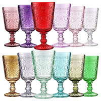 Gobelets en verre à vin de couleur gaufrée à motif vintage de 9 oz avec tige en diamant pour banquet de fête de mariage