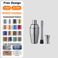 Shaker à cocktails moderne en acier inoxydable 550 ml, 3 pièces, personnalisable, écologique, pour barman, vente en gros