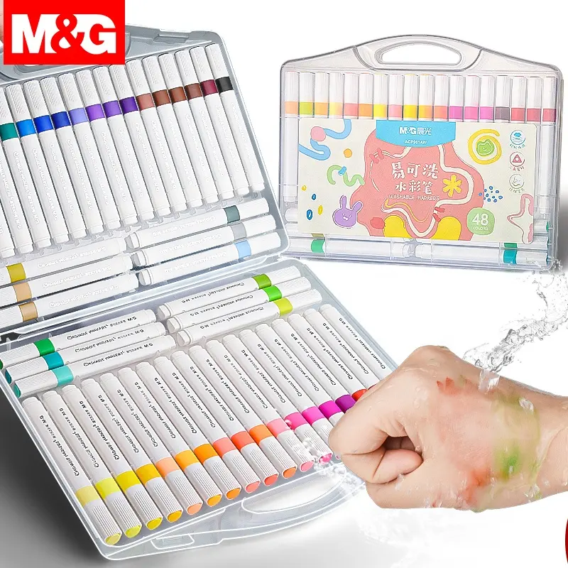 M & G sanat kalem su renk kalem yumuşak fırça yıkanabilir 12 24 36 48 renkler işaretleyici kalem