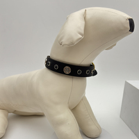 Collier pour chien en cuir noir avec clous décoratifs argentés, boucle dorée, anneau en D, rivets et surpiqûres – Ensemble d'accessoires pour animaux de compagnie