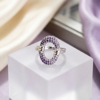 S925 Sterling zilveren ring met paarse kubische zirkonia, bezel-setting, ovale holle geometrische CZ, luxe ring voor bruiloft of feest