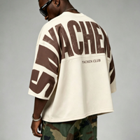 T-shirt Homme Oversize 100% Coton à Manches Longues Chauve-souris, Épaules Tombantes, Imprimé Effet Vieilli, Style Streetwear Décontracté