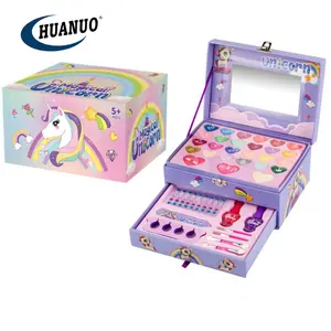 Estuche de maquillaje púrpura para niñas, Kit de maquillaje encantador, sombra de ojos, esmalte de uñas, caja de maquillaje para niñas